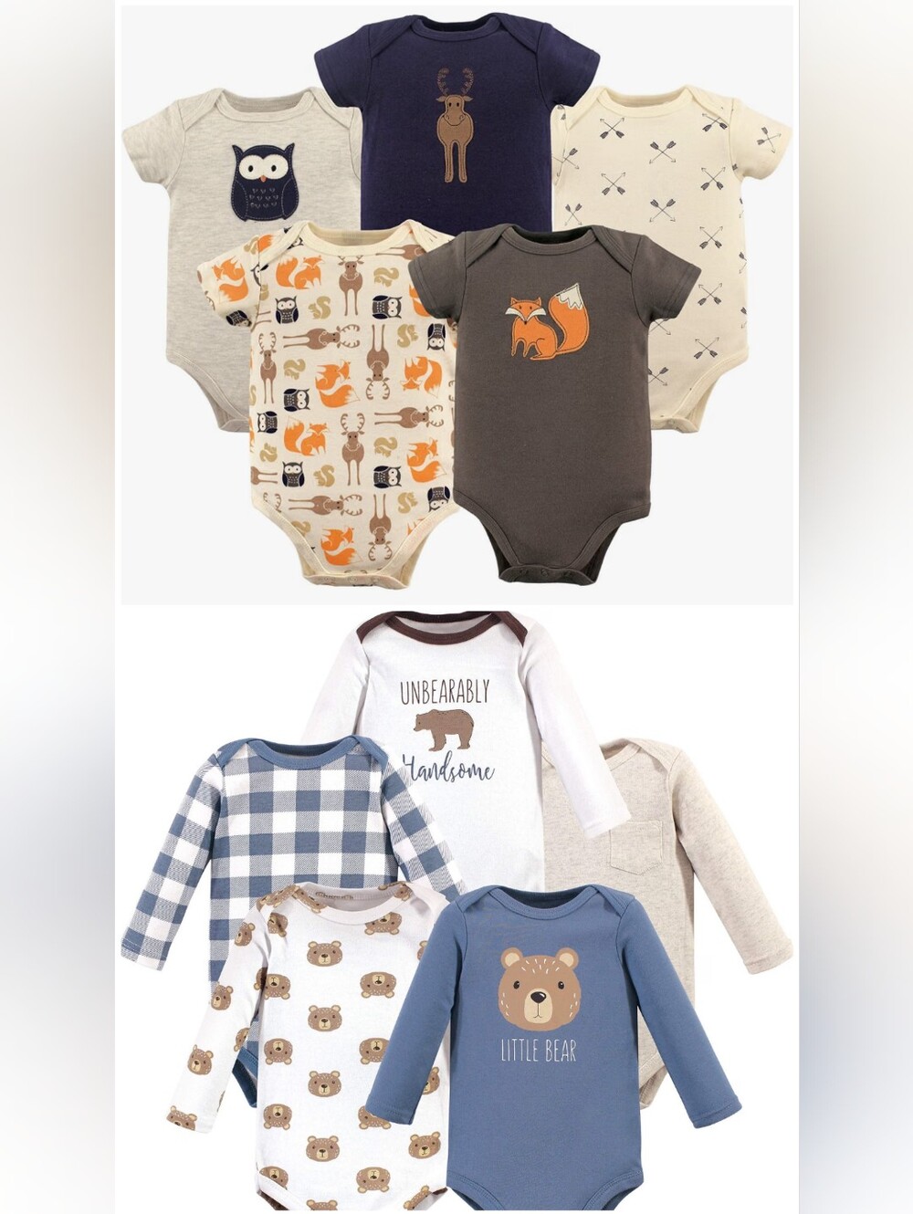 10 Onesies - Hudson Baby Bear Long-Sleeve Onsies Set And Fox Short Sleeve Set